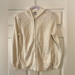 L.L. Bean Women’s Full Zip Jacket Cable Knit Cotton Sweater Hooded Cardigan